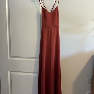 Azazie Satin Bridesmaids Dress - Terracotta Burnt Orange - Size A0